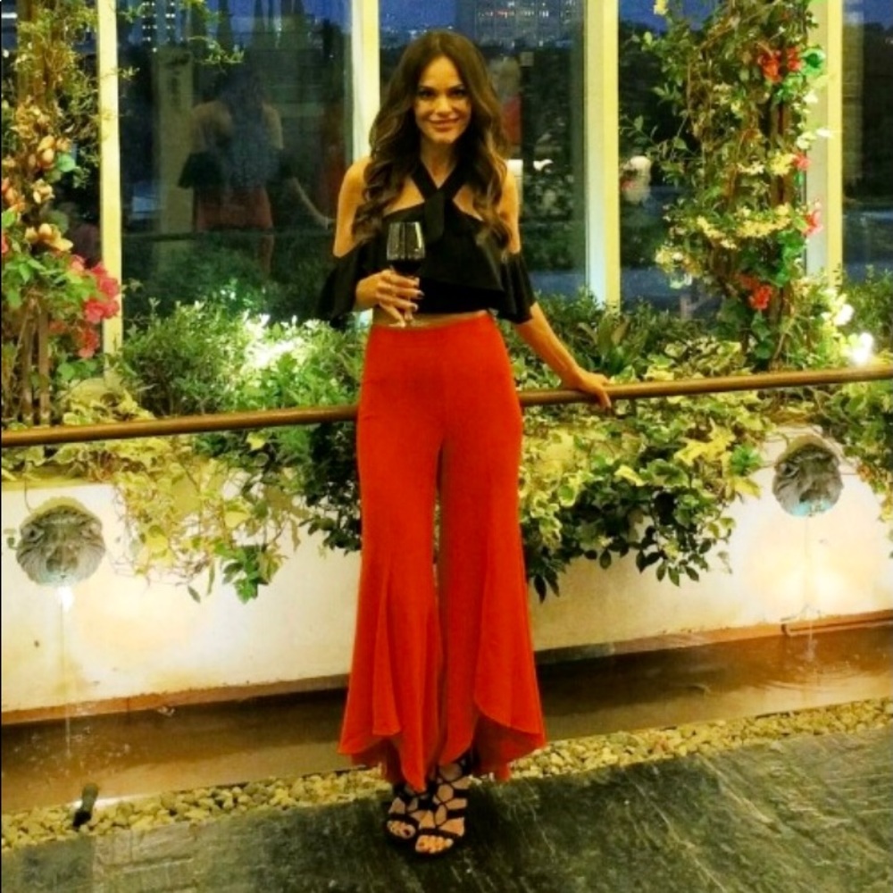 Venus red cropped palazzo ruffle hem pants XS - Picture 8 of 10